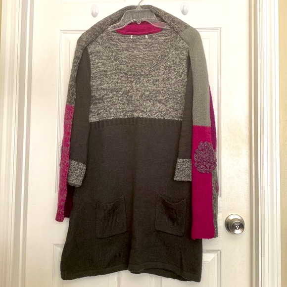 “Wool Gray Winter Sweater Dress with Scarf” - Picture 3 of 4